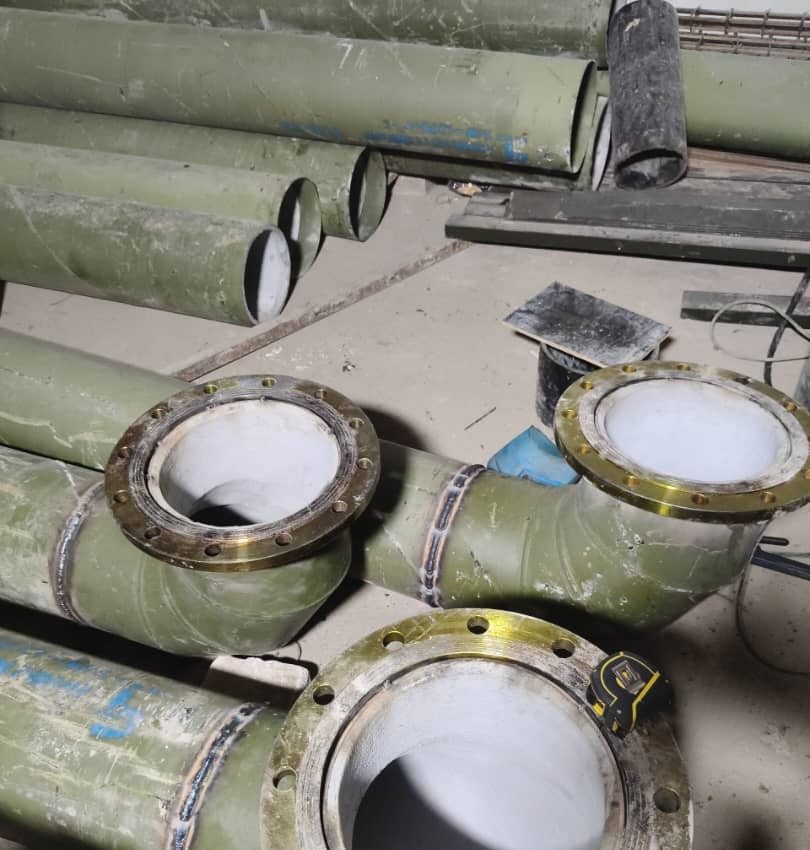 Cement lined MSCL pipe elbows with brass flanges ready for installation